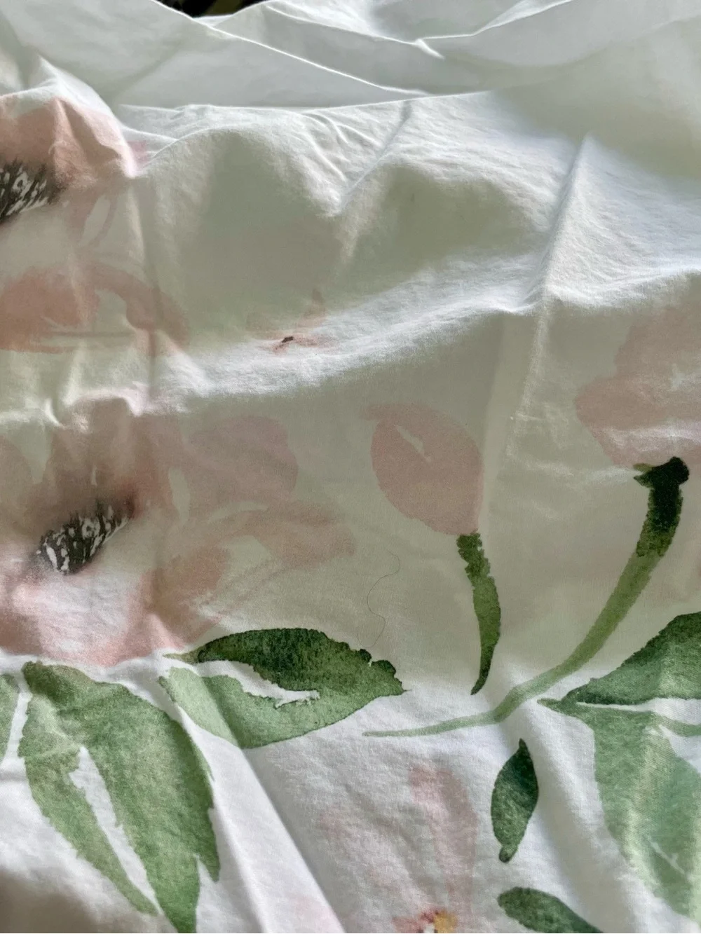 Two (2) Pottery Barn Kids Pink Floral Watercolor Crib Sheet with Green Leaves